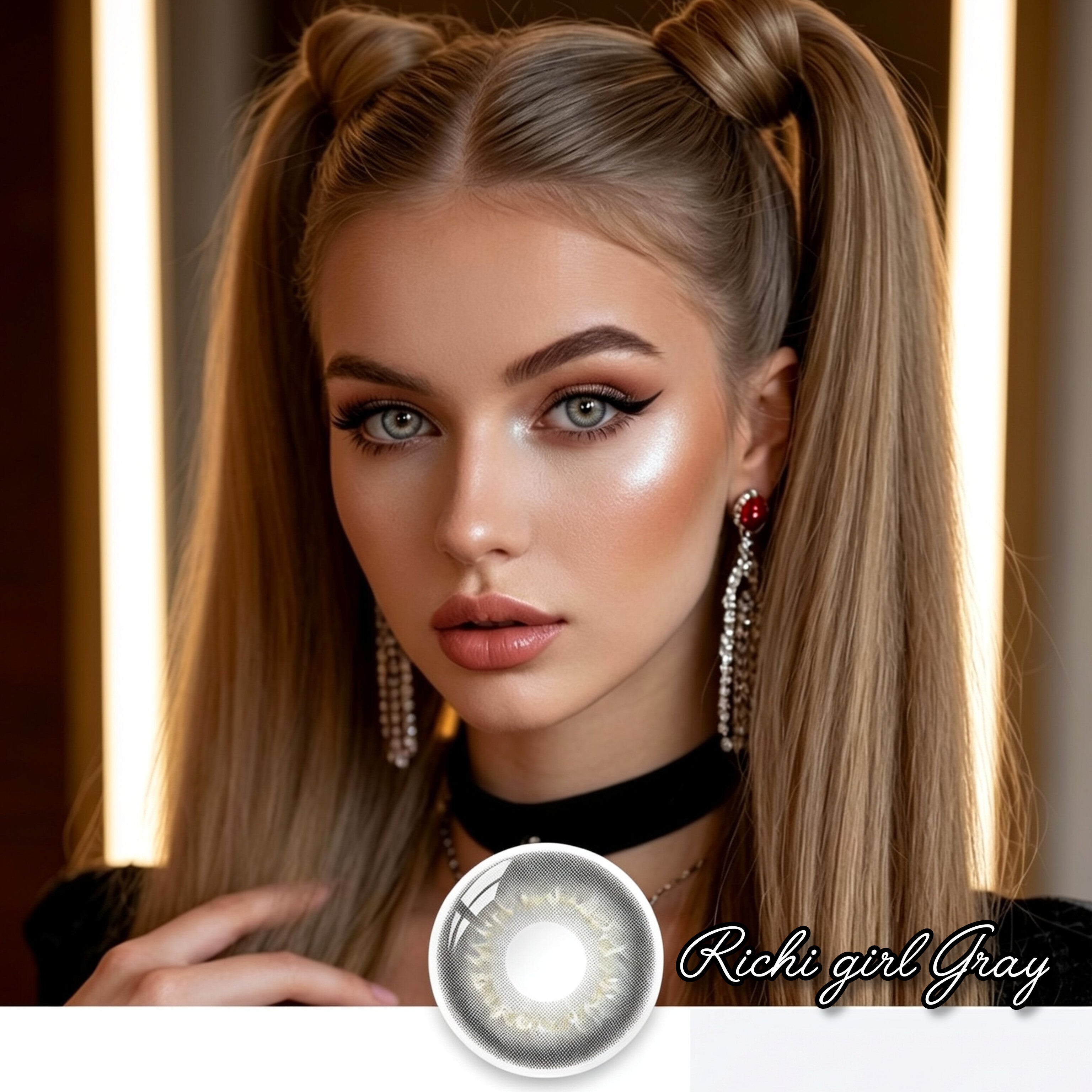 🥰🩶Lentillas cosméticas Richi girl Gray 🩶duración anual 12 meses, 1 par , incluye estuche.