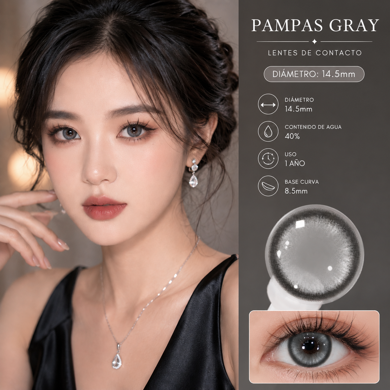 🥰🩶Lentillas cosméticas Pampas Gray 🩶🥰ojos de muñeca. Duración anual 12 meses, 1 par , incluye estuche.